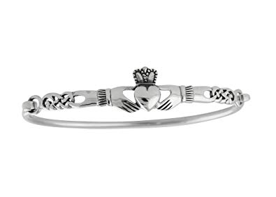 925 Sterling Silver Irish Claddagh Celtic Knot Bangle Bracelet