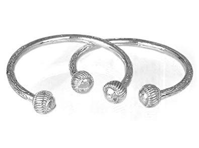 Ridged Ball .925 Sterling Silver West Indian Bangles - Pair (MADE IN USA)