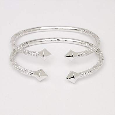 Thick Pyramid Ends .925 Sterling Silver West Indian Bangles (Pair 83.6 g / Size 9 (MADE IN USA))