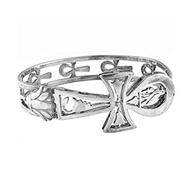 Egyptian Jewelry Silver Ankh and Horus Bangle