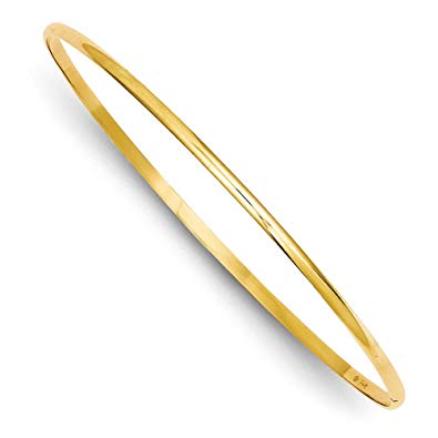 14k Yellow Gold 8in 2mm Solid Polished Half-Round Slip-On Bangle