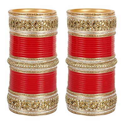 MUCHMORE Wedding Red Color Crystal Chura/Choora with Bangle Kada Set Partywear Jewelry for Women