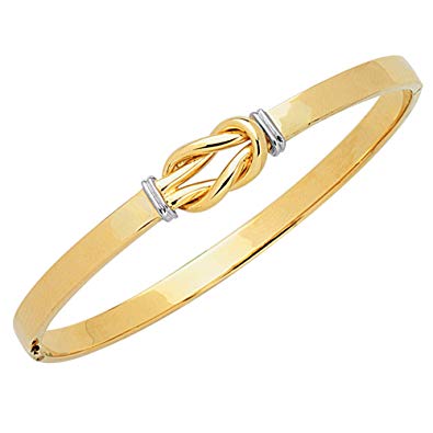 14K Solid Yellow Gold Knot Bangle Bracelet 7 Inches