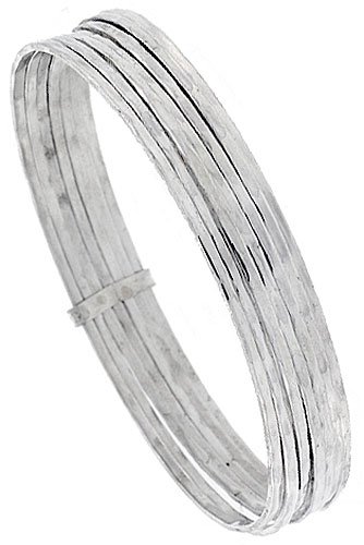 Sterling Silver 7-day Bangle Bracelet Textured-Wire Smaller Wrist sizes