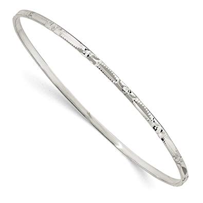 Solid 925 Sterling Silver Diamond-Cut Slip-on Bangle Bracelet 8
