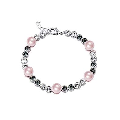 Blue Pearls Pink Pearls and black and white Swarovski Crystal Bracelet - BPS E100 J BPS E100 J