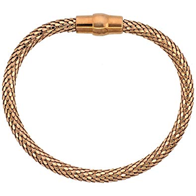 Sterling Silver Flexible Bangle Bracelet w/ Magnetic Clasp in Rose Gold Finish, 3/16 inch wide