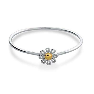 Flower Gold Plated Sterling Silver Daisy Bangle Bracelet 7in