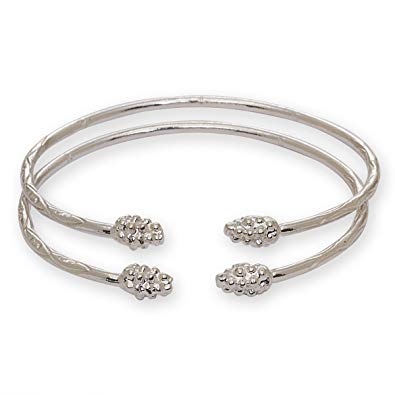Better Jewelry Grape Bunch Ends West Indian Bangles .925 Sterling Silver (PAIR) (MADE IN USA)