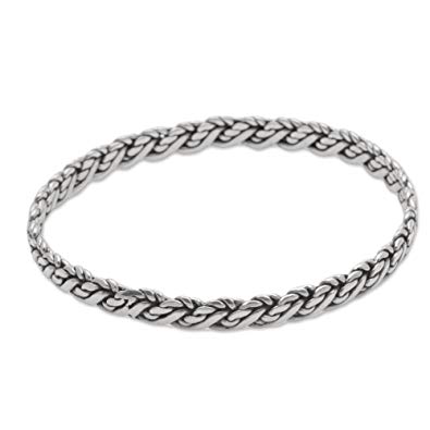 NOVICA .925 Sterling Silver Bangle Bracelet 'Woven Twine', 7.75
