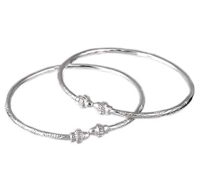 Ridged Belt Ends .925 Sterling Silver West Indian Bangles (Pair) (MADE IN USA)