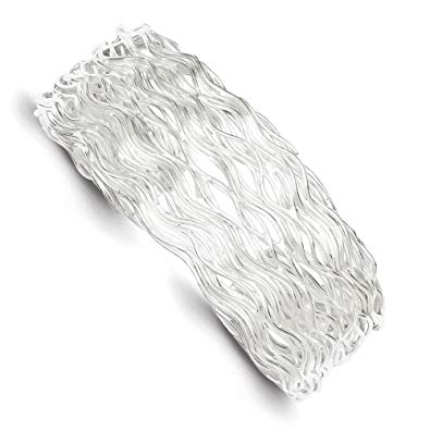 PriceRock Sterling Silver Wavy Wire Cuff Bangle Bracelet (1.54 Inches Wide)