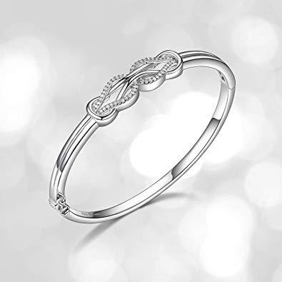Sterling Silver Diamond Double Knot Bangle Bracelet (1/4 cttw, J Color, I3 Clarity)