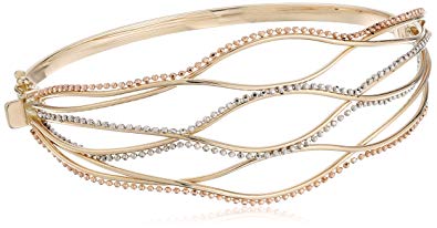 14k Tri-Color Gold Bead Bangle Bracelet, 7