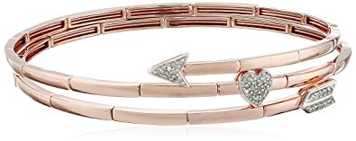 Rose Gold Plated Sterling Silver Diamond Arrow Heart Flexible Coil Bangle Bracelet (1/5cttw, I-J Color, I2-I3 Clarity)
