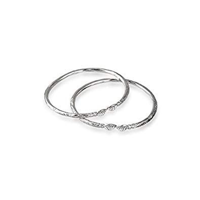 Better Jewelry Leaf Ends Solid .925 Sterling Silver West Indian Bangles (Pair) (MADE IN USA)