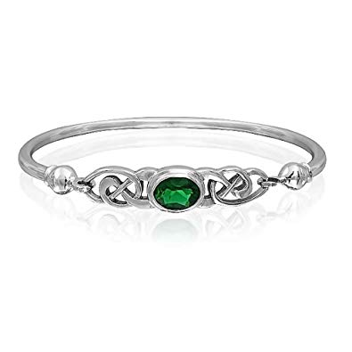 .925 Silver Simulated Emerald Glass Celtic Knot Bangle