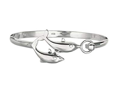 Finejewelers Sterling Silver 7.5 Inch Dome Bangle with Two Dolphin Top