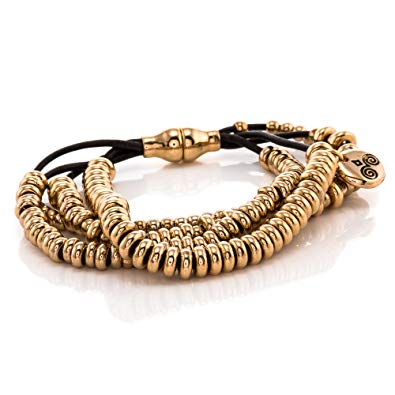 Trades by Haim Shahar Suzette Leather Bracelet 14K gold plated beads magnetic clasp