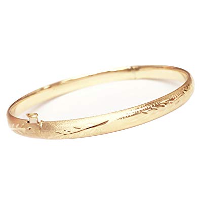 10k Real Yellow Gold Engraved Bangle Bracelet 7 Inches