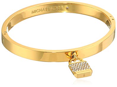 Michael Kors Iconic Haute Hardware Logo Pave Padlock Hinged Bangle Bracelet