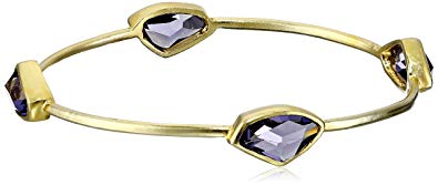 Sterling Silver with Yellow Gold Plating Tanzanite Color Crystal Bangle Bracelet