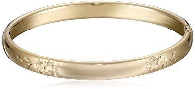 14k Yellow Gold-Filled Children's Hand Engraved Guard and Hinge Bangle Bracelet