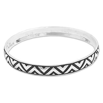 NOVICA .925 Sterling Silver Bangle Bracelets, 'Mexican Geometry'