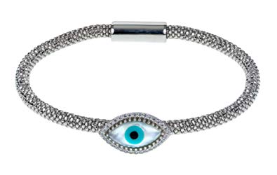 Evil Eye .925 Italian Sterling Silver Nickel Free Jewish, Symbol Bracelet with clear cz