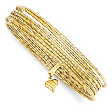 14K Gold Slip On 7 Bangle Bracelets (9 Inches)
