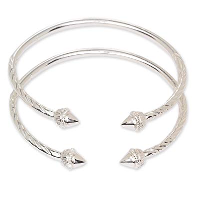 Elegant Pointed Ends .925 Sterling Silver West Indian Bangles (Pair) (Size 8 ) (MADE IN USA)