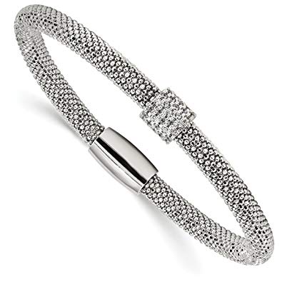 925 Sterling Silver Cubic Zirconia Bead Bangle Bracelet 7.5 inch