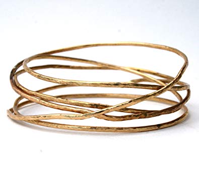 14k Gold Filled Hammered Stack of Bangles Bracelet, Gold Bangles
