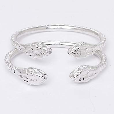 Thick Snake Ends .925 Sterling Silver West Indian Bangles (Pair 85.0 grams / Size 7.5) (MADE IN USA)