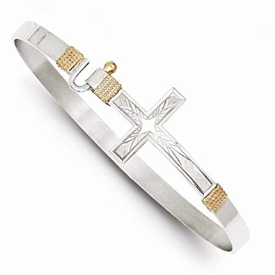 CKL International Sterling Silver 14k Rose Gold Accent Cross Bangle Bracelet