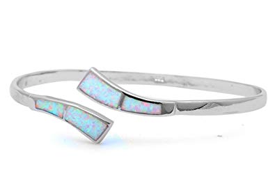 Lab Created Opal .925 Sterling Silver Bangle Bracelets 7.25