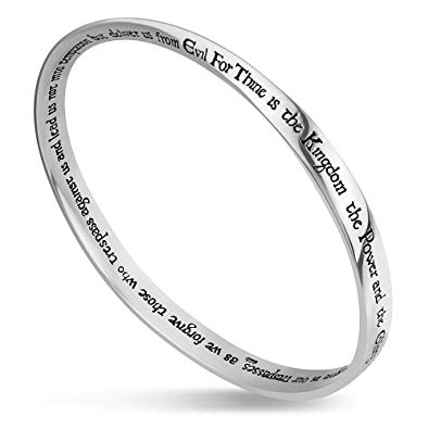 925 Sterling Silver Proverbs Christian Engraved Lord's Prayer Scripture Twisted Bangle Bracelet 9