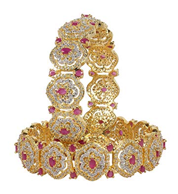 MUCHMORE Alluring Gold Tone Ruby Diamond Swarovski Elements Indian Bangles Traditional Partywear Jewelry