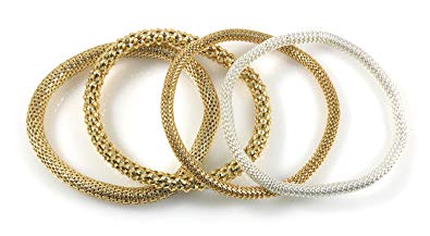 Mesh Chain Stretch Multilayer Bangles 12K Gold Filled and 925 Sterling Silver Filled for Women Girls Men
